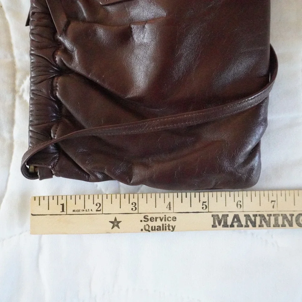 VTG Anne Klein for Calderon Burgundy Brown Leather Gathered Clutch Crossbody Bag